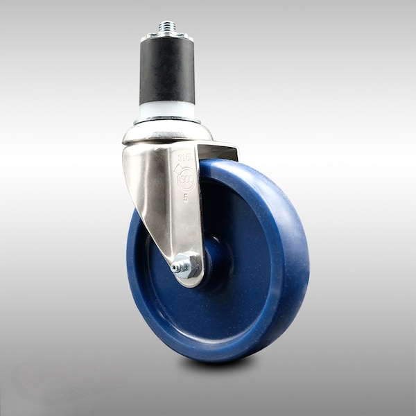 5 Inch 316SS Solid Polyurethane Wheel Swivel 1-7/8 Inch Expanding Stem Caster